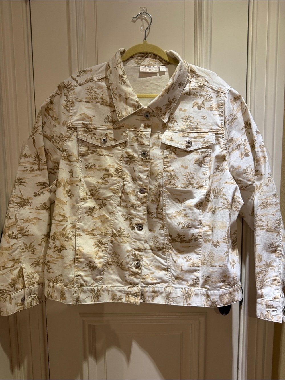 Gorgeous Twill Toile Print Jean Jacket-Neutral Cream & Tan -Size 2X-NWOT